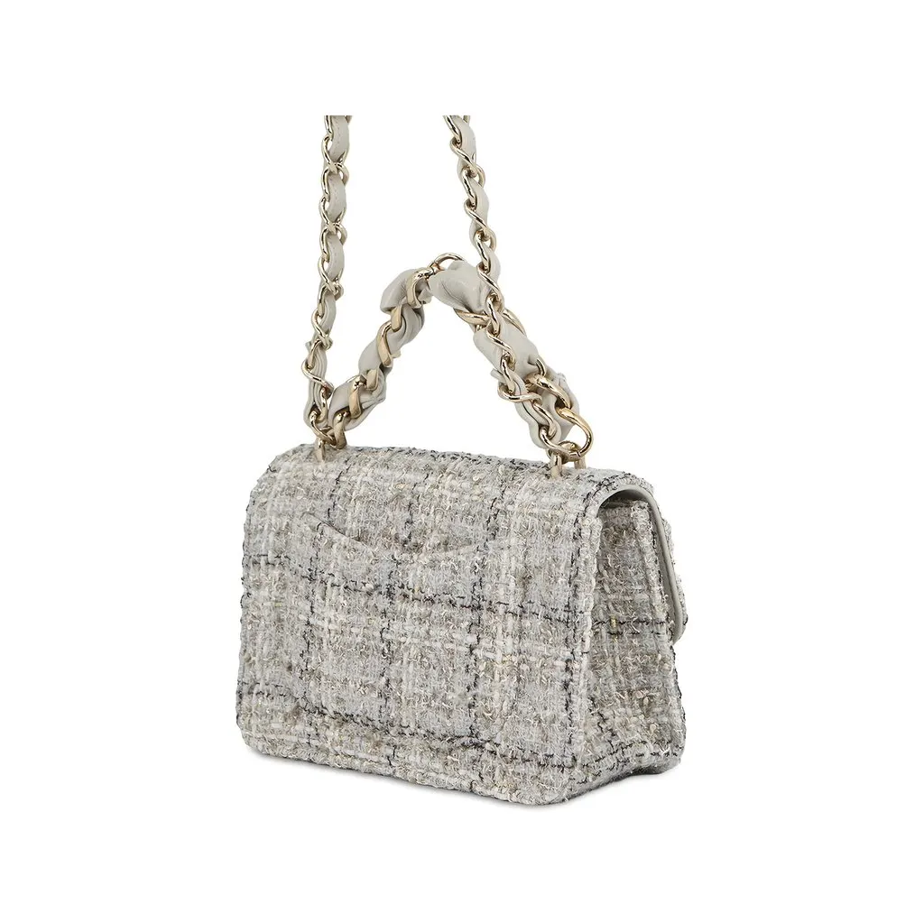Chanel Mini CC Quilted Tweed Chain Handle Flap MultiColor Tweed Good - Back View
