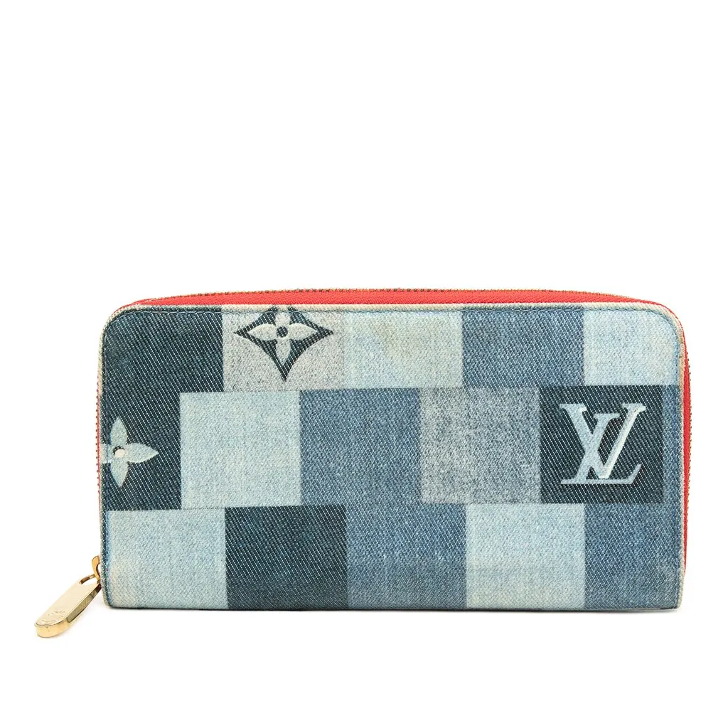 Louis Vuitton Monogram Denim Patchwork Zippy Long Wallet Blue Denim Very good - Front View