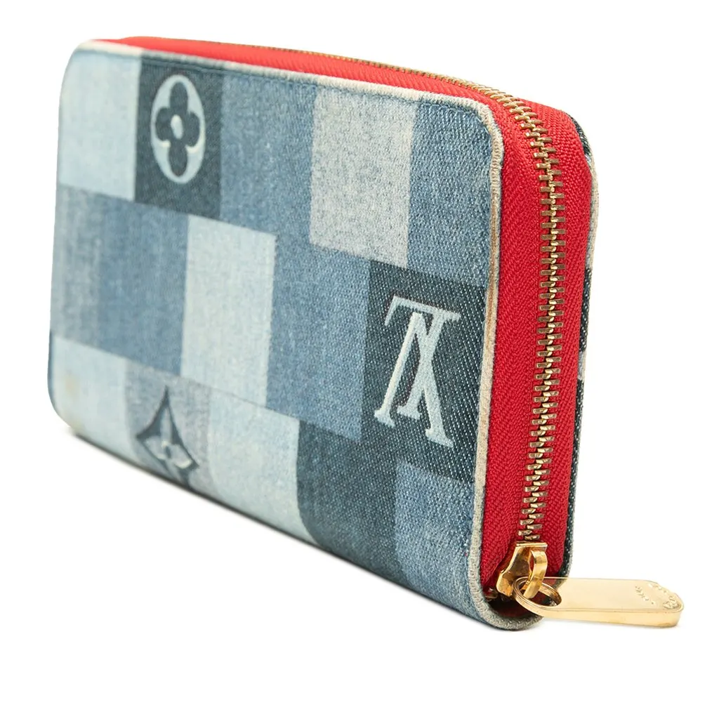 Louis Vuitton Monogram Denim Patchwork Zippy Long Wallet Blue Denim Very good - Back View