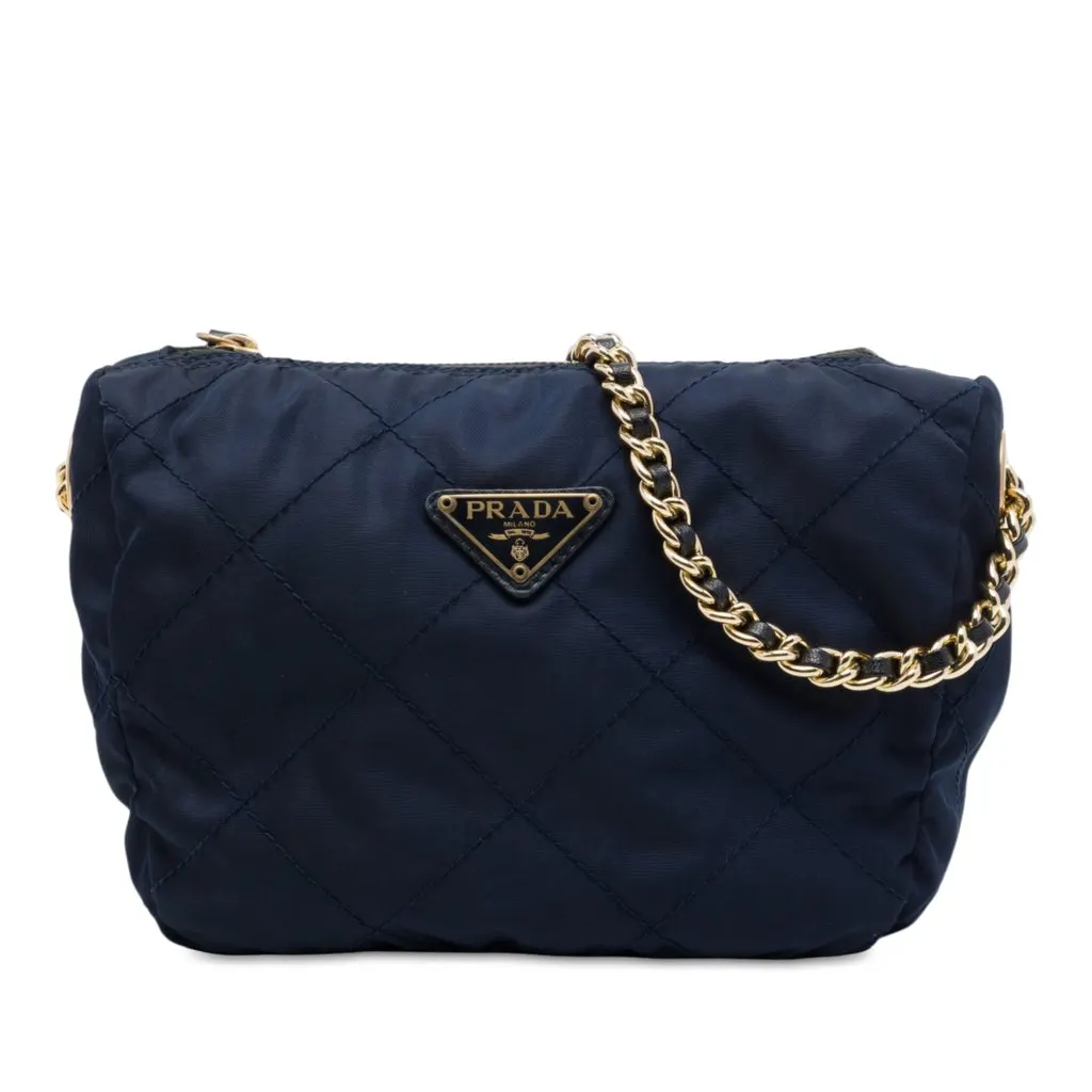 Prada Impuntu Tessuto Chain Crossbody Blue Polyamide Very good - Front View
