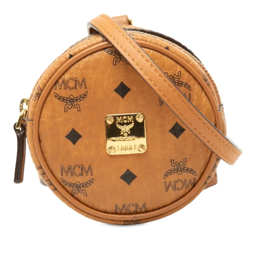 MCM Visetos Coated Canvas Round Coin Pouch with Strap