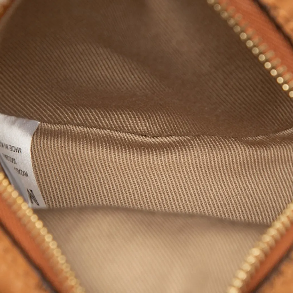 MCM Visetos Coated Canvas Round Coin Pouch with Strap Brown Very good - Model View