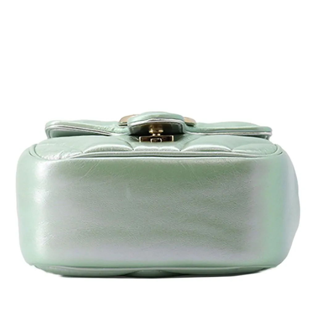 Gucci Mini GG Marmont Matelasse Iridescent Calfskin Flap Crossbody Green Leather Very good - Inside View