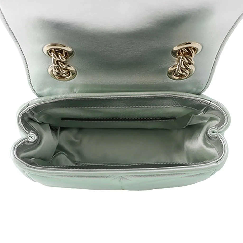 Gucci Mini GG Marmont Matelasse Iridescent Calfskin Flap Crossbody Green Leather Very good - Model View
