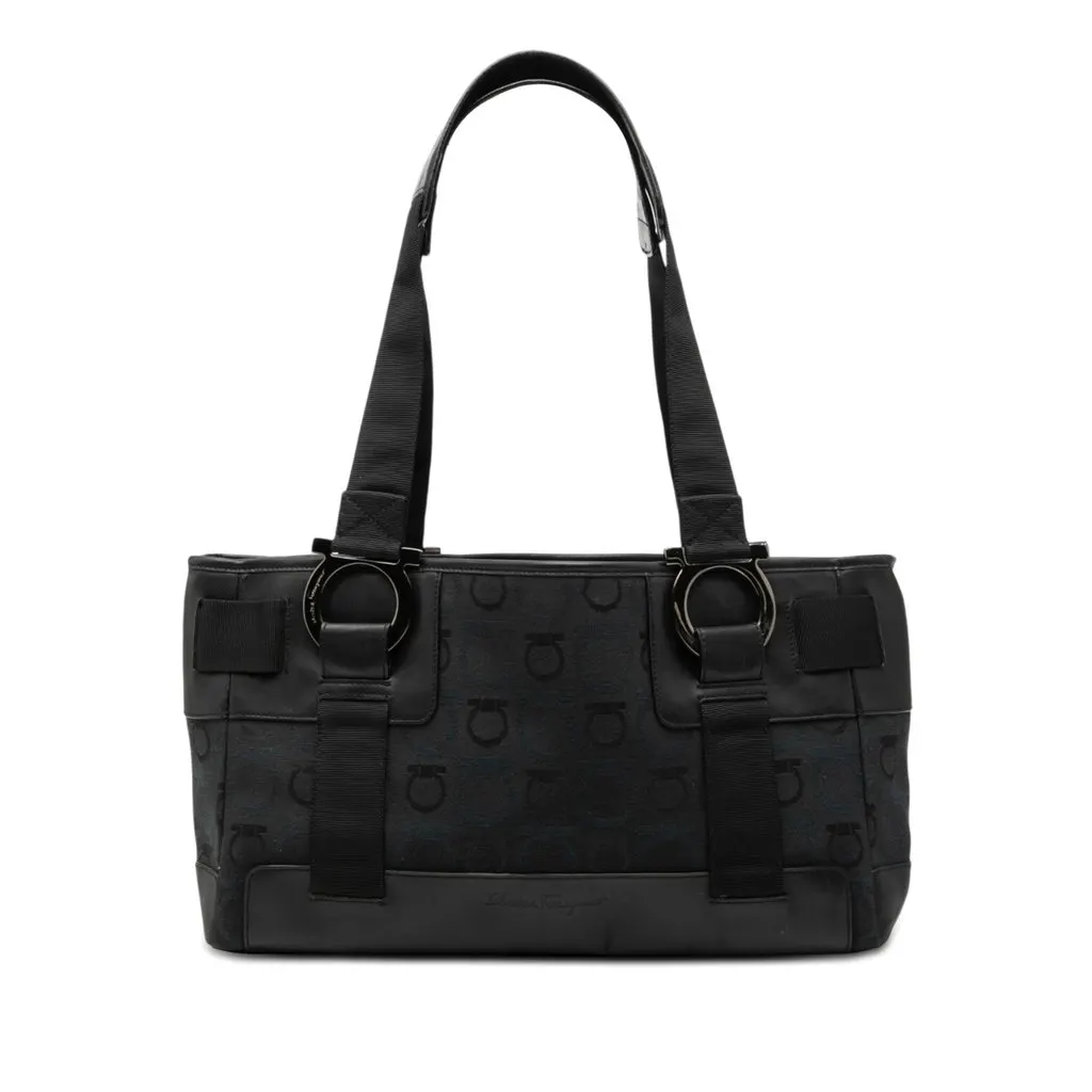 Salvatore Ferragamo Gancini Canvas Tote Black Very good - Front View