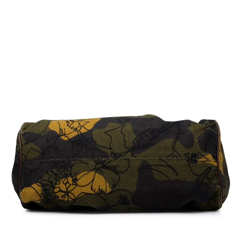 Miu Miu Canvas Camouflage Floral Wood Frame Top Handle Bag Green Canvas Very good - Inside View