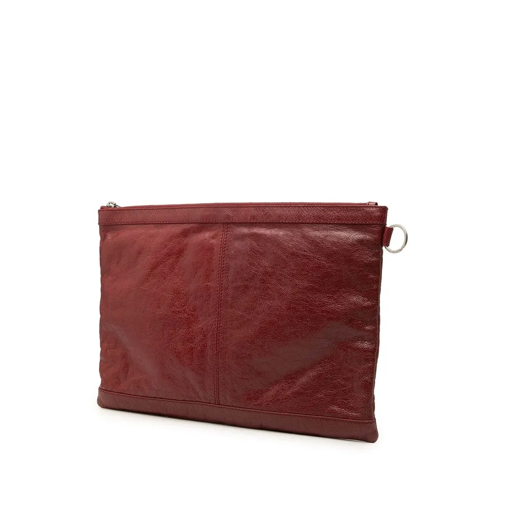 Balenciaga Lambskin Motocross Classic Clip Clutch L Red Leather Good - Back View