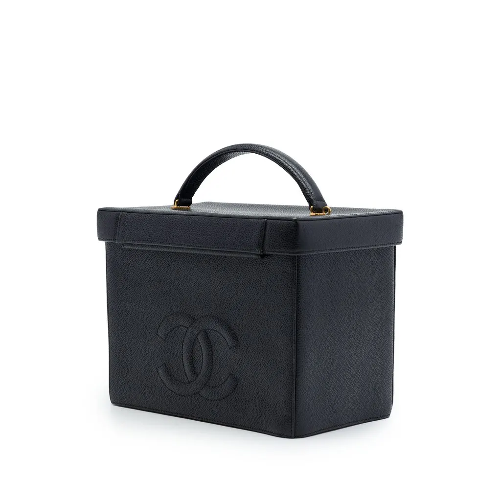 Chanel CC Caviar Vanity Box Case Black Leather Very good - Back View