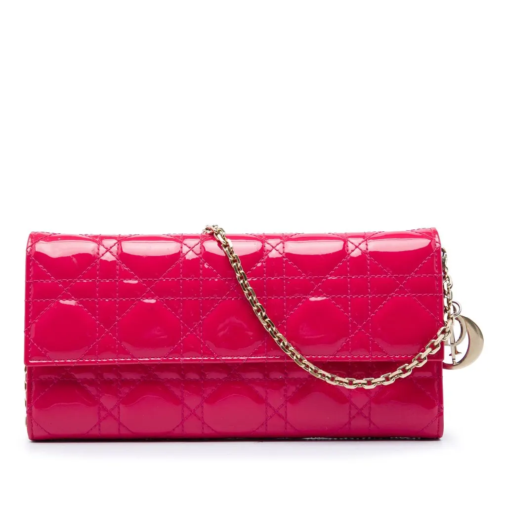 Dior Patent Cannage Lady Dior Wallet On Chain Pink Leather Very good - Front View