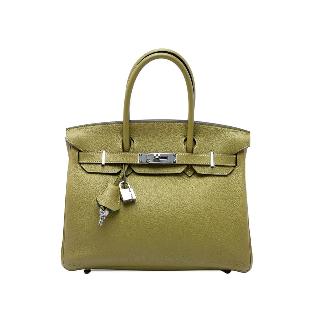 Hermès Clemence Birkin Retourne 30 Green Leather Very good - Front View