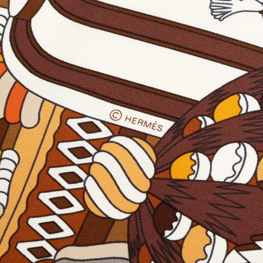 Hermès La Patisserie Francaise Silk Scarf 90 Brown Never worn - Box View
