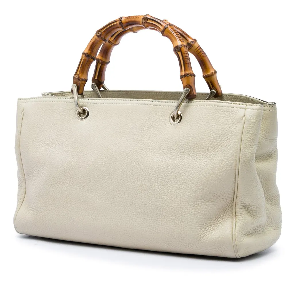Gucci Medium Calfskin Bamboo Shopper Satchel White Leather Very good - Back View