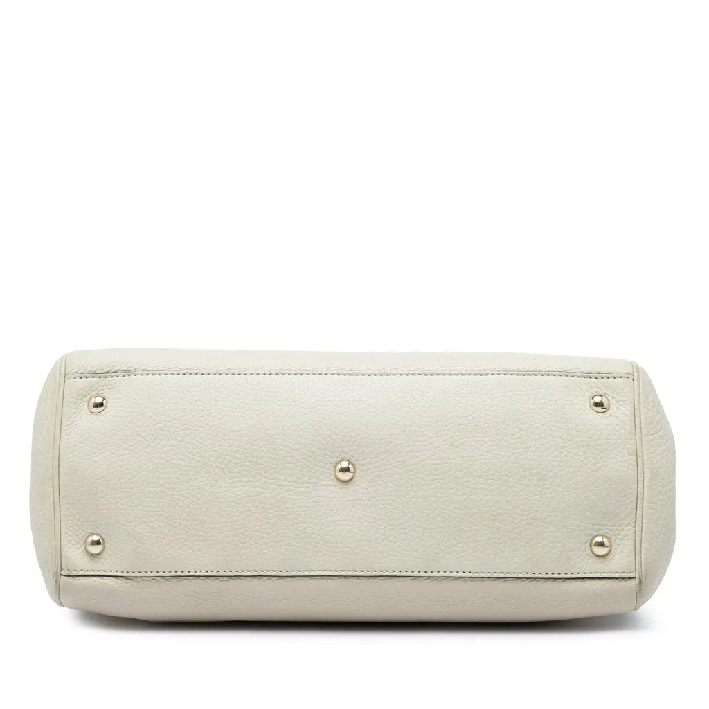 Gucci Medium Calfskin Bamboo Shopper Satchel White Leather Very good - Inside View