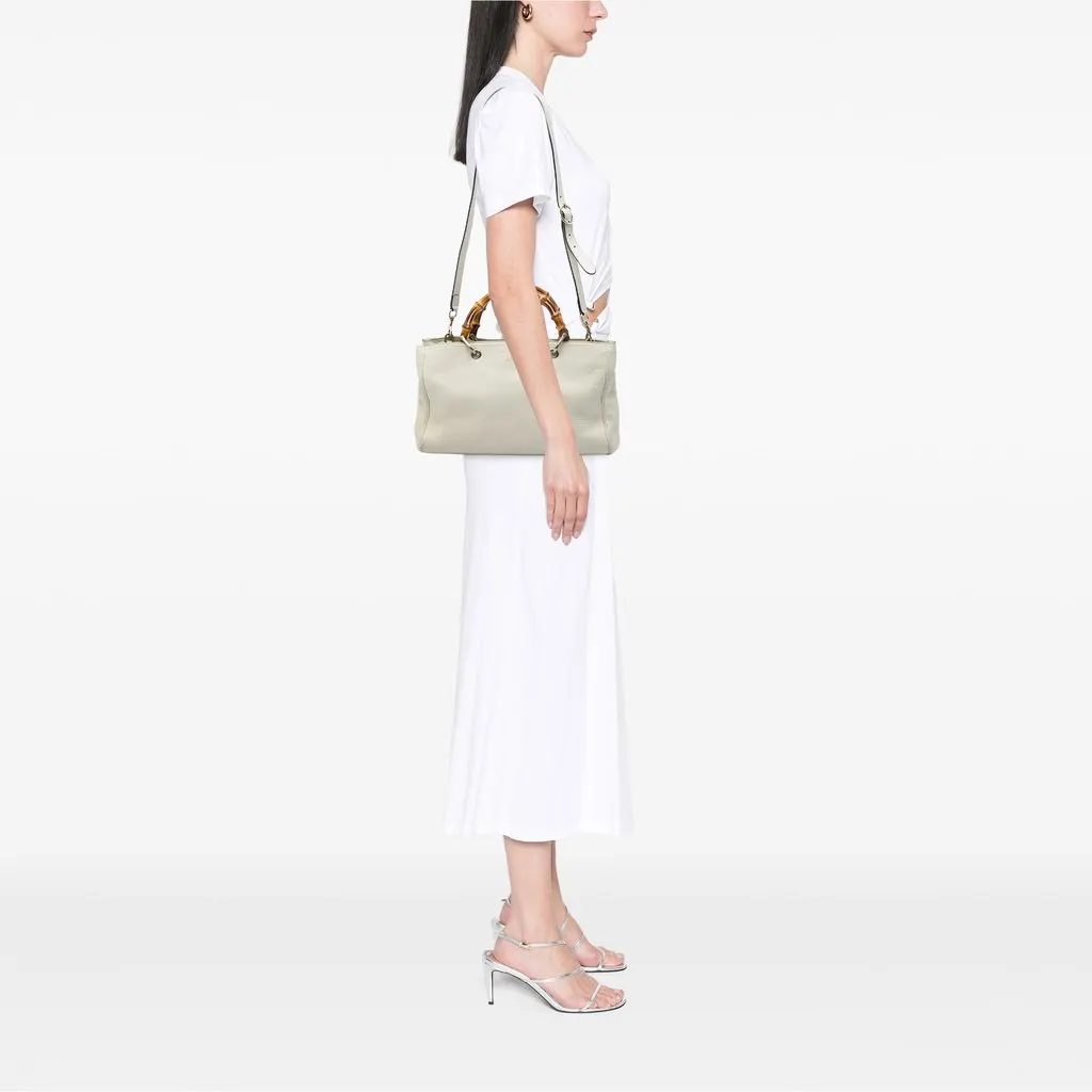 Gucci Medium Calfskin Bamboo Shopper Satchel White Leather Very good - Box View
