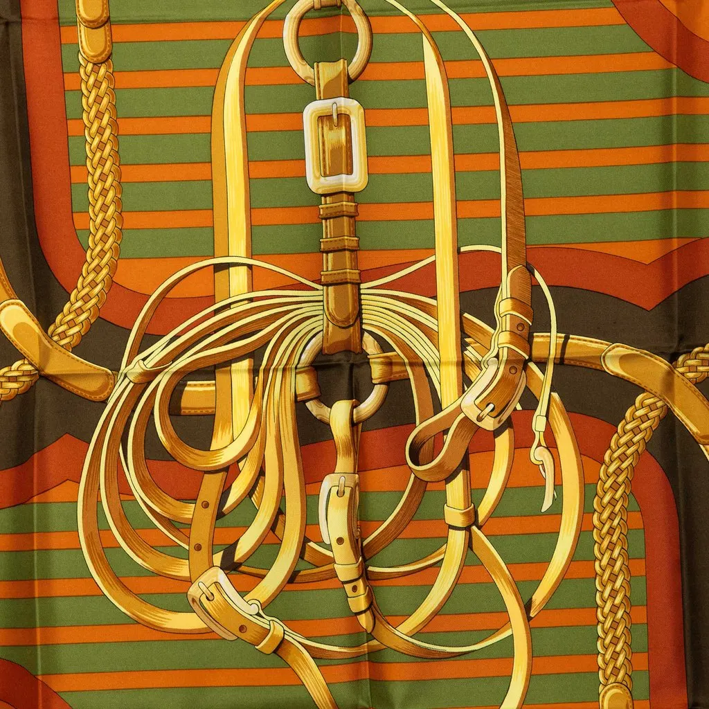 Hermès Coaching Silk Scarf 90 Brown Very good - Back View