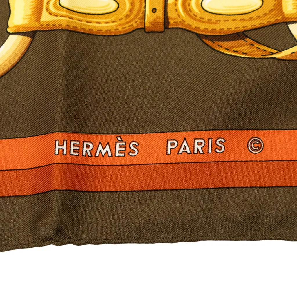 Hermès Coaching Silk Scarf 90 Brown Very good - Inside View