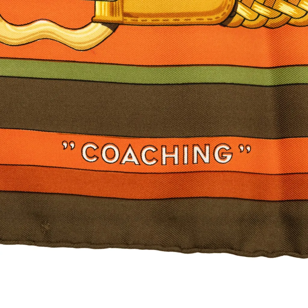 Hermès Coaching Silk Scarf 90 Brown Very good - Model View