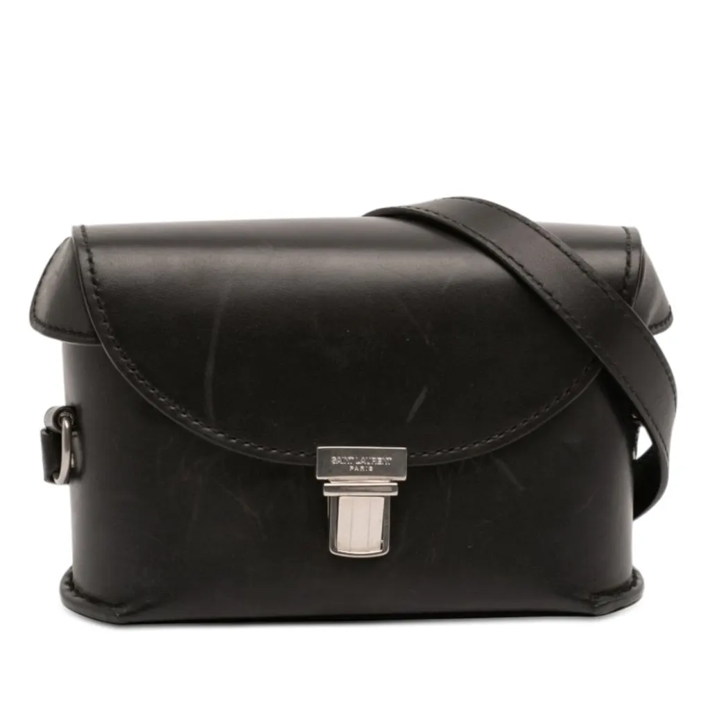 Saint Laurent Leather Tuc Box Crossbody Black Leather Good - Front View