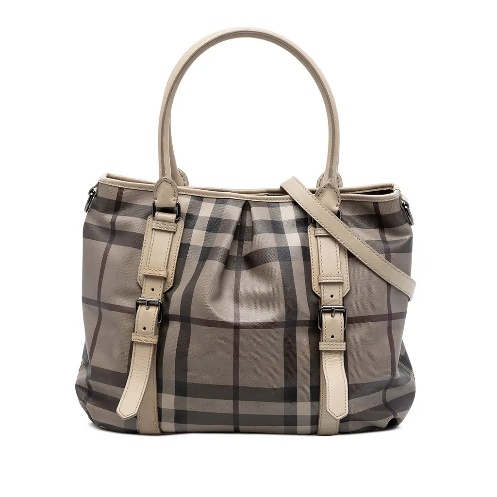Burberry Smoked Check Coated Canvas Satchel Beige Very good - Front View
