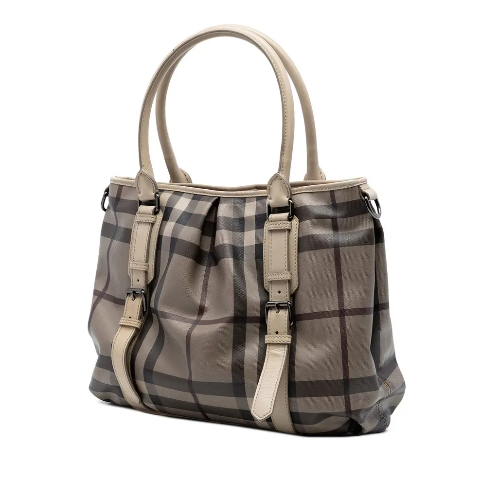 Burberry Smoked Check Coated Canvas Satchel Beige Very good - Back View
