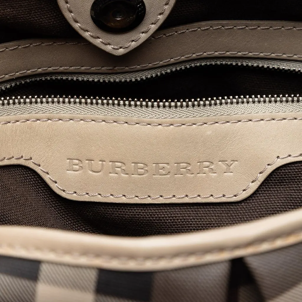 Burberry Smoked Check Coated Canvas Satchel Beige Very good - Box View