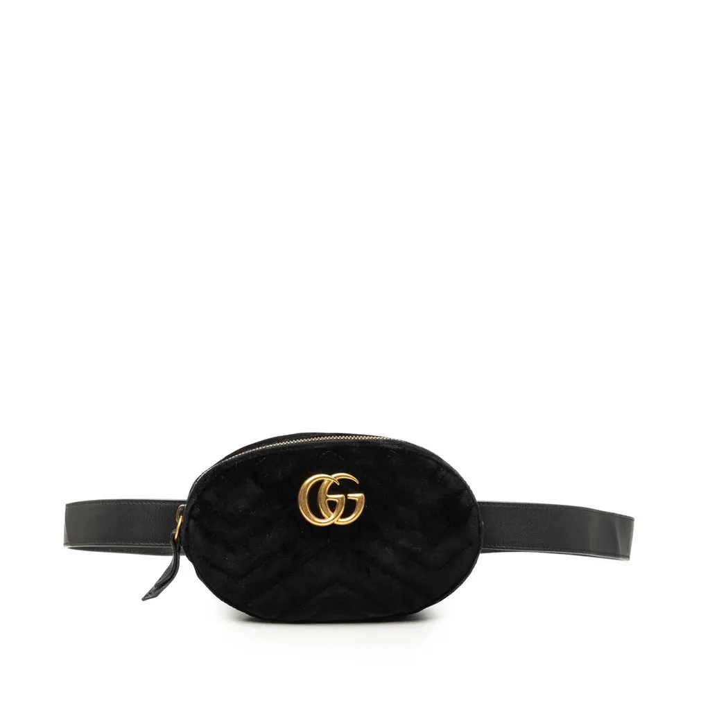 Gucci GG Marmont Matelasse Velvet Belt Bag Black Very good - Front View