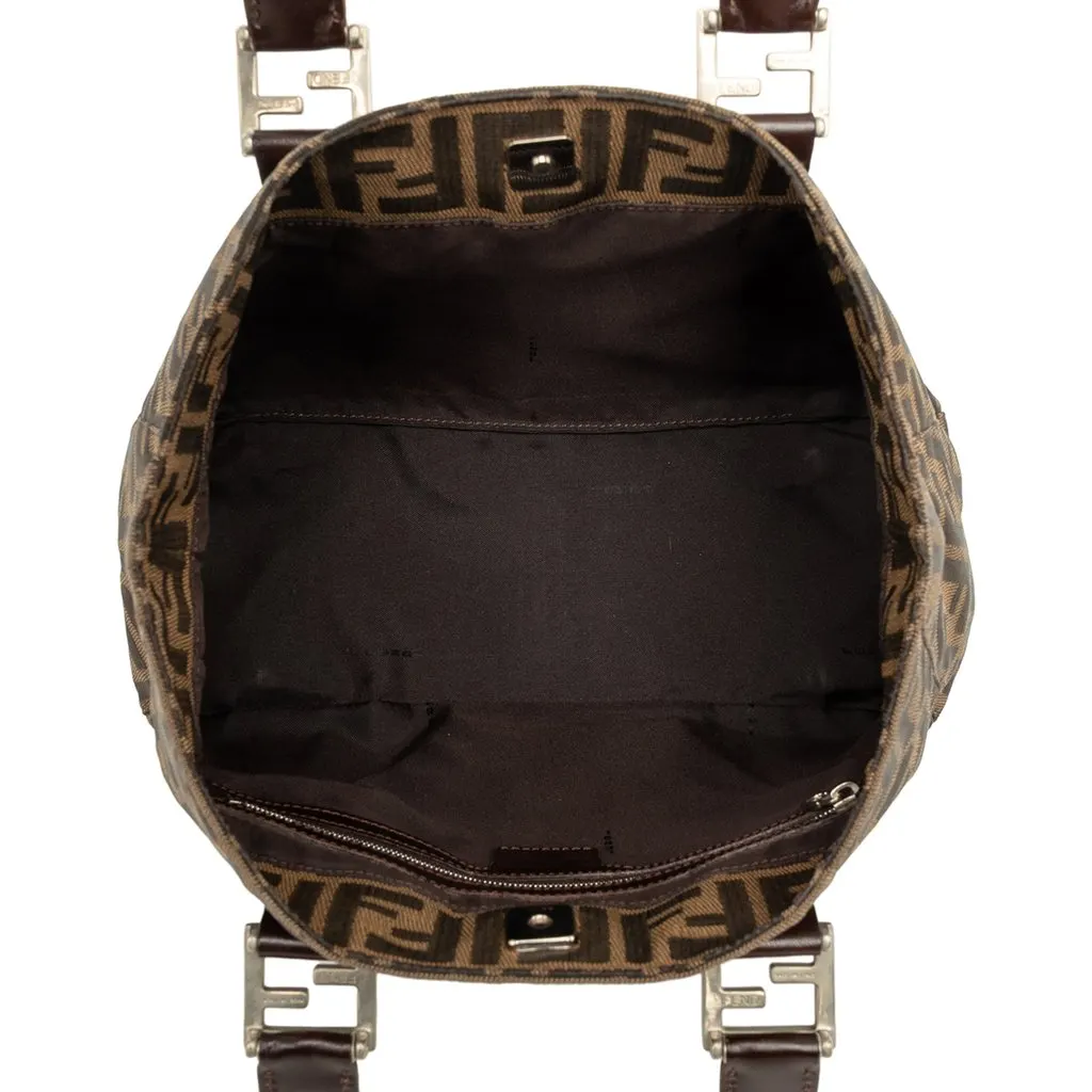 Fendi Small Zucca Canvas Twins Tote Brown Canvas Very good - Model View