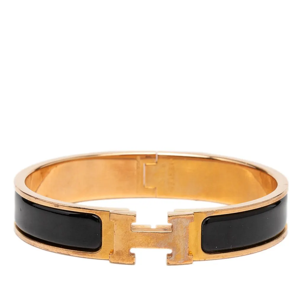 Hermès Narrow Enamel Clic H Bracelet PM Black Very good - Front View