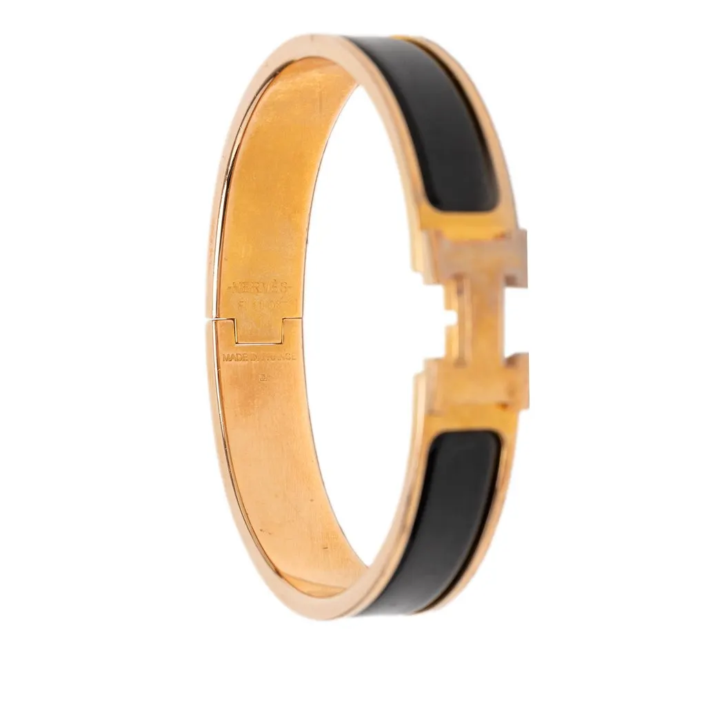 Hermès Narrow Enamel Clic H Bracelet PM Black Very good - Model View