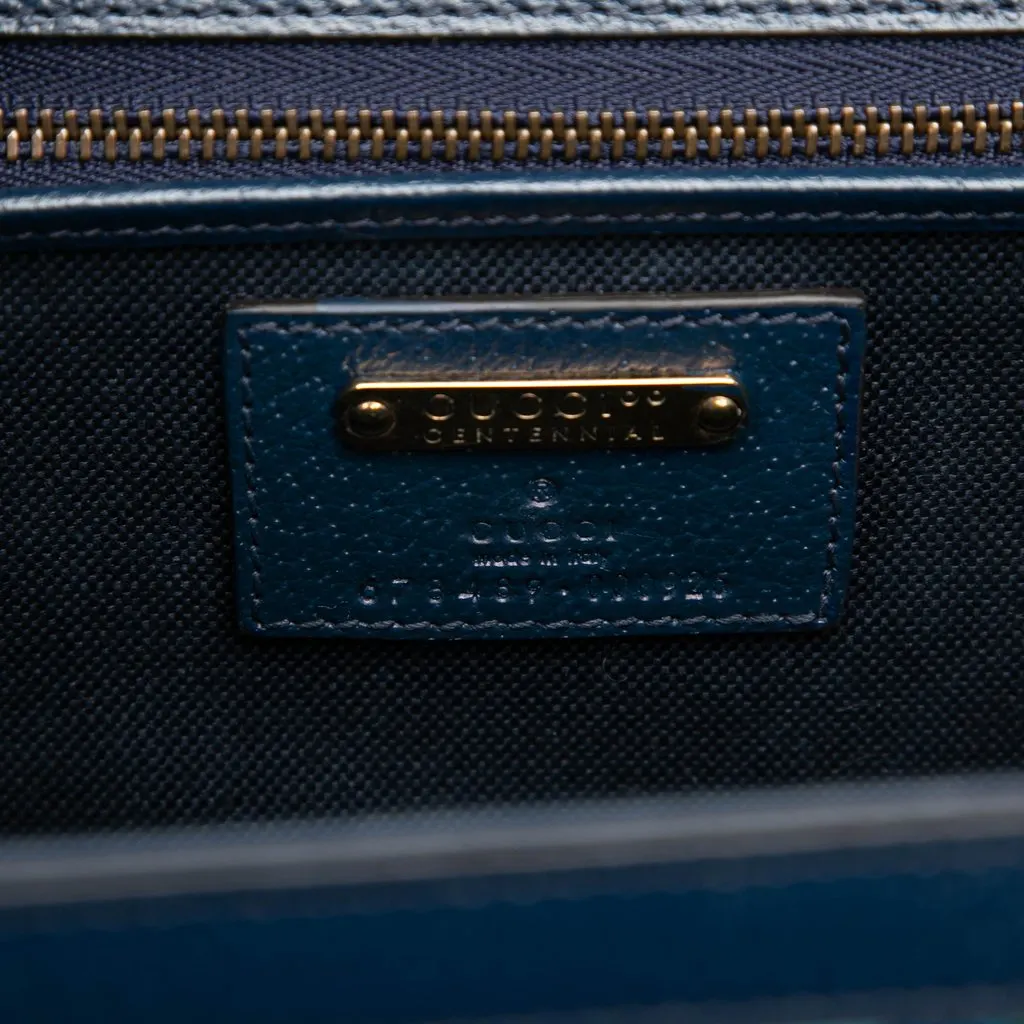 Gucci 100th Anniversary Medium GG Coated Canvas Kaleidoscope 1947 Bamboo Top Handle Bag Blue Canvas Very good - Box View