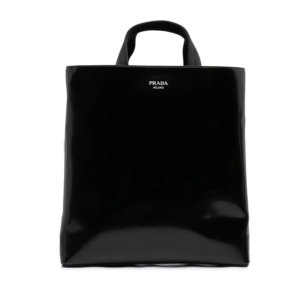 Prada Spazzolato Leather Tote Black Leather Good - Front View