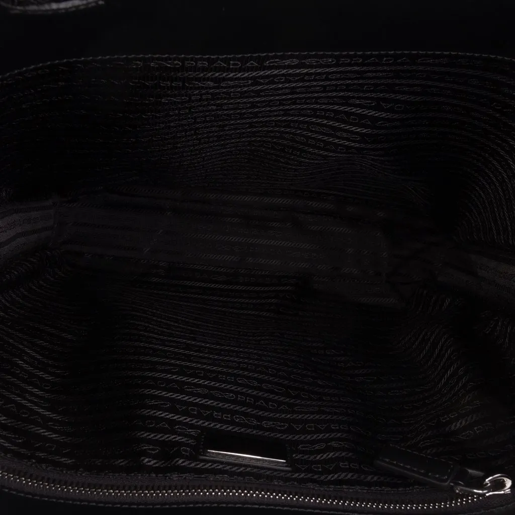 Prada Spazzolato Leather Tote Black Leather Good - Model View