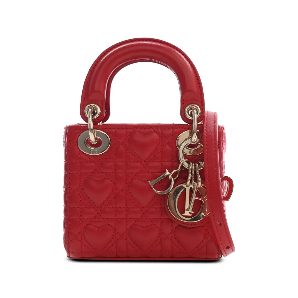 Dior DiorAmour Micro Lambskin Cannage Lady Dior Red Leather Very good - Front View