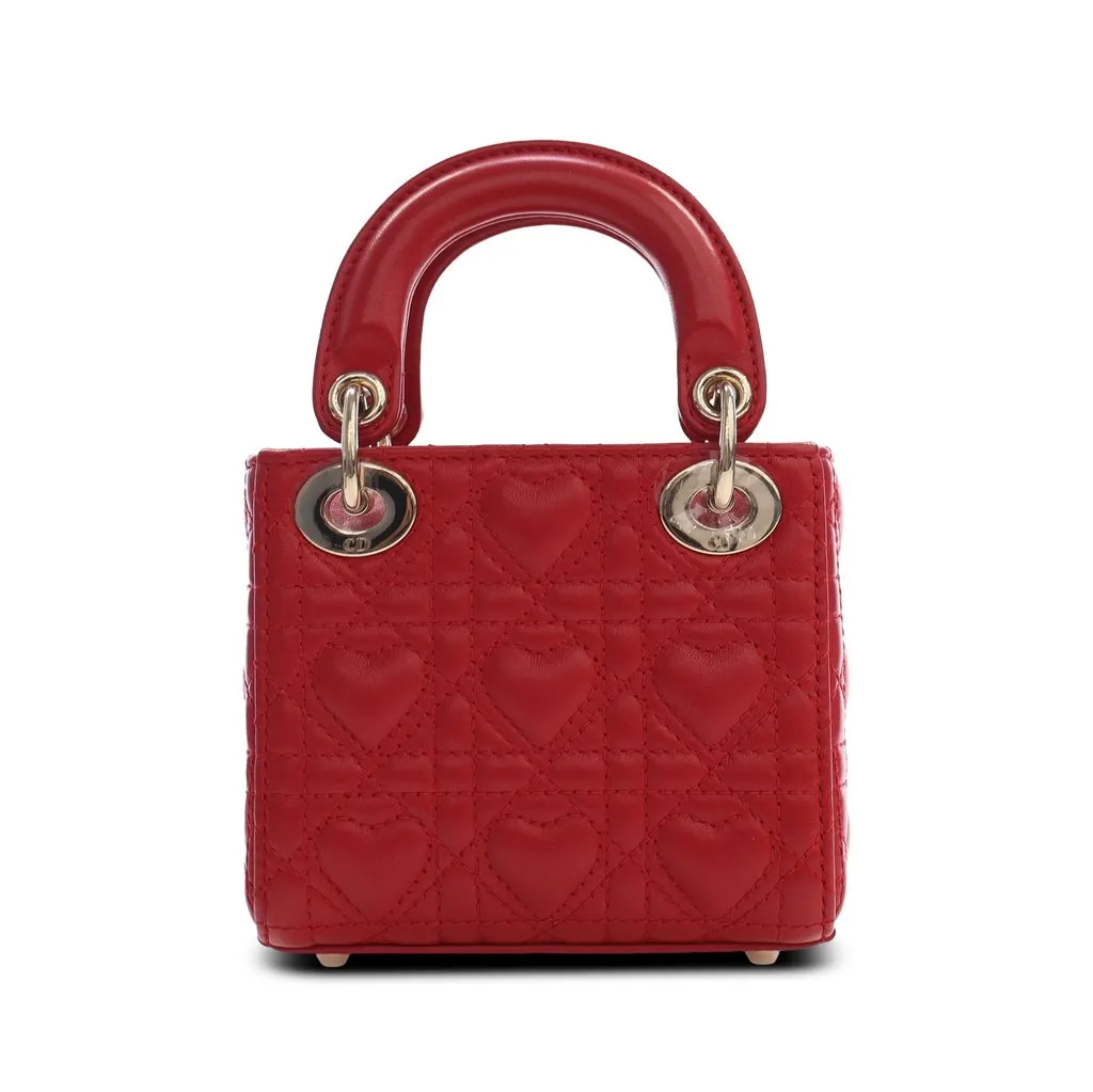Dior DiorAmour Micro Lambskin Cannage Lady Dior Red Leather Very good - Back View