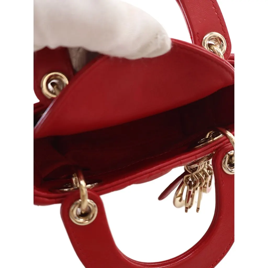 Dior DiorAmour Micro Lambskin Cannage Lady Dior Red Leather Very good - Model View