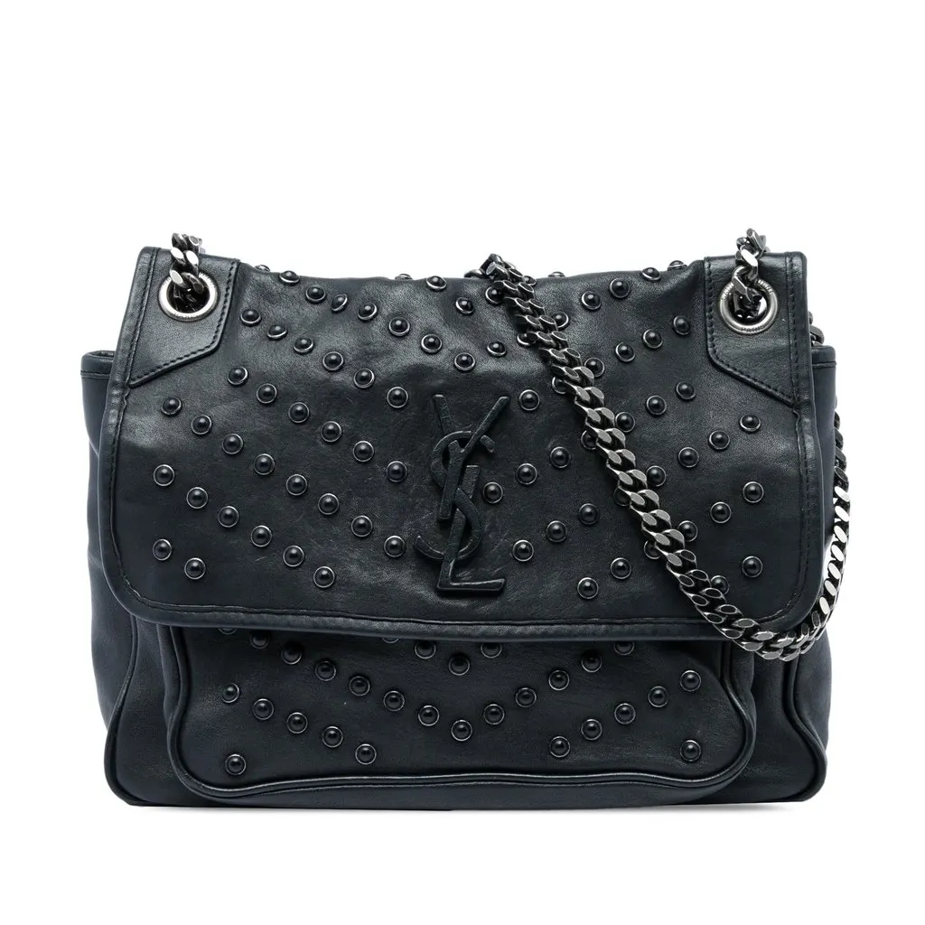 Saint Laurent Medium Studded Calfskin Niki Black Leather Very good - Front View