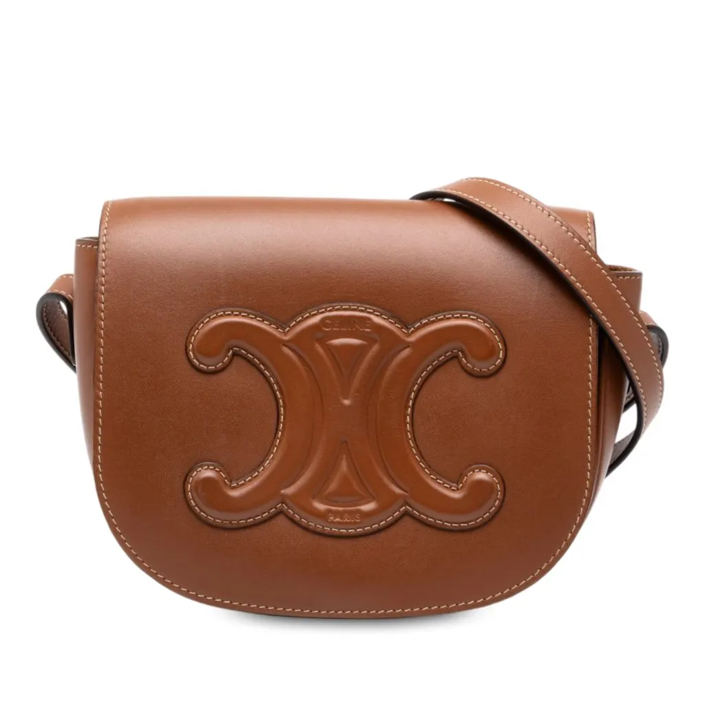 Celine Medium Calfskin Cuir Triomphe Folco Crossbody Brown Leather Very good - Front View