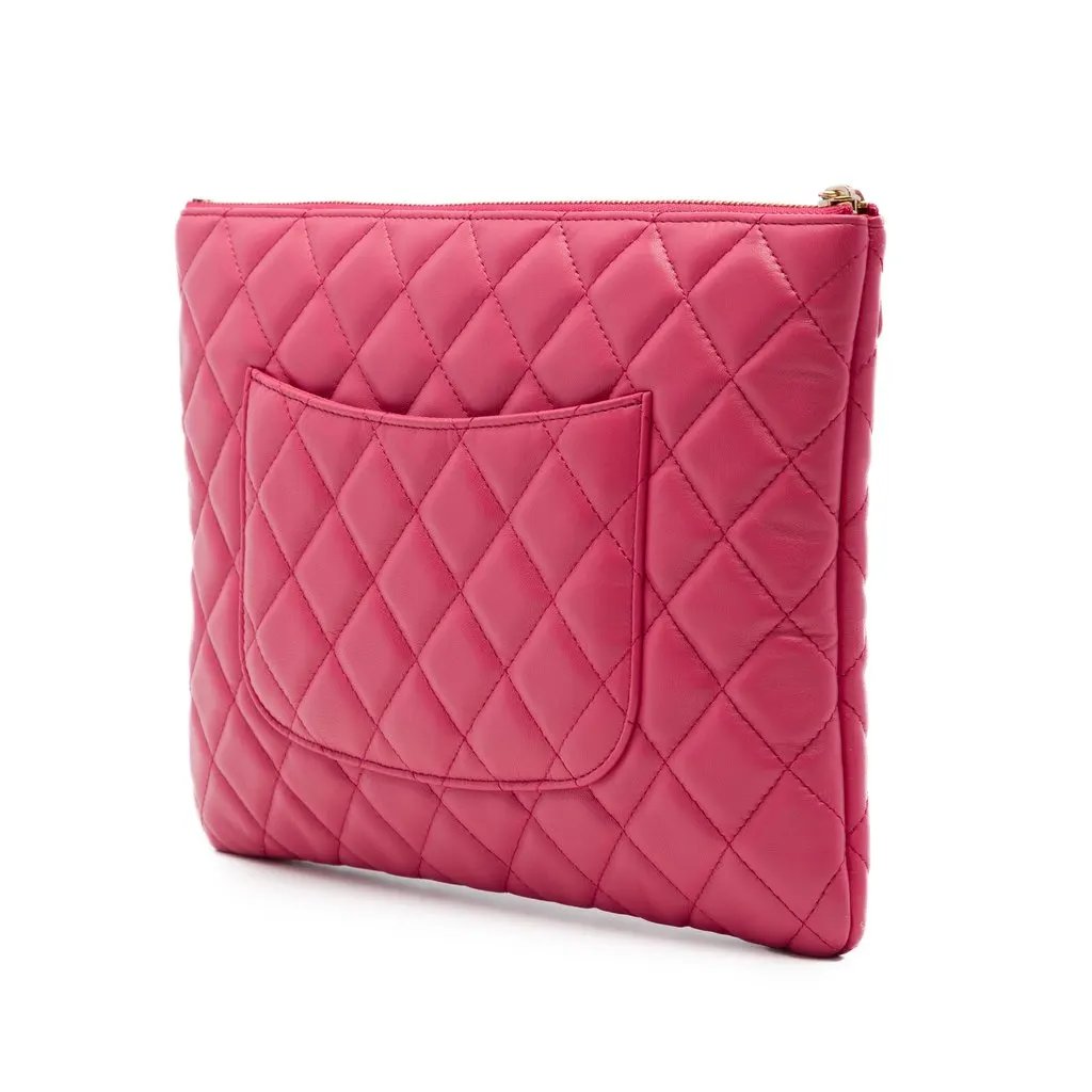 Chanel CC Quilted Lambskin Pouch with Mini Flap Purse Pink Leather Very good - Back View