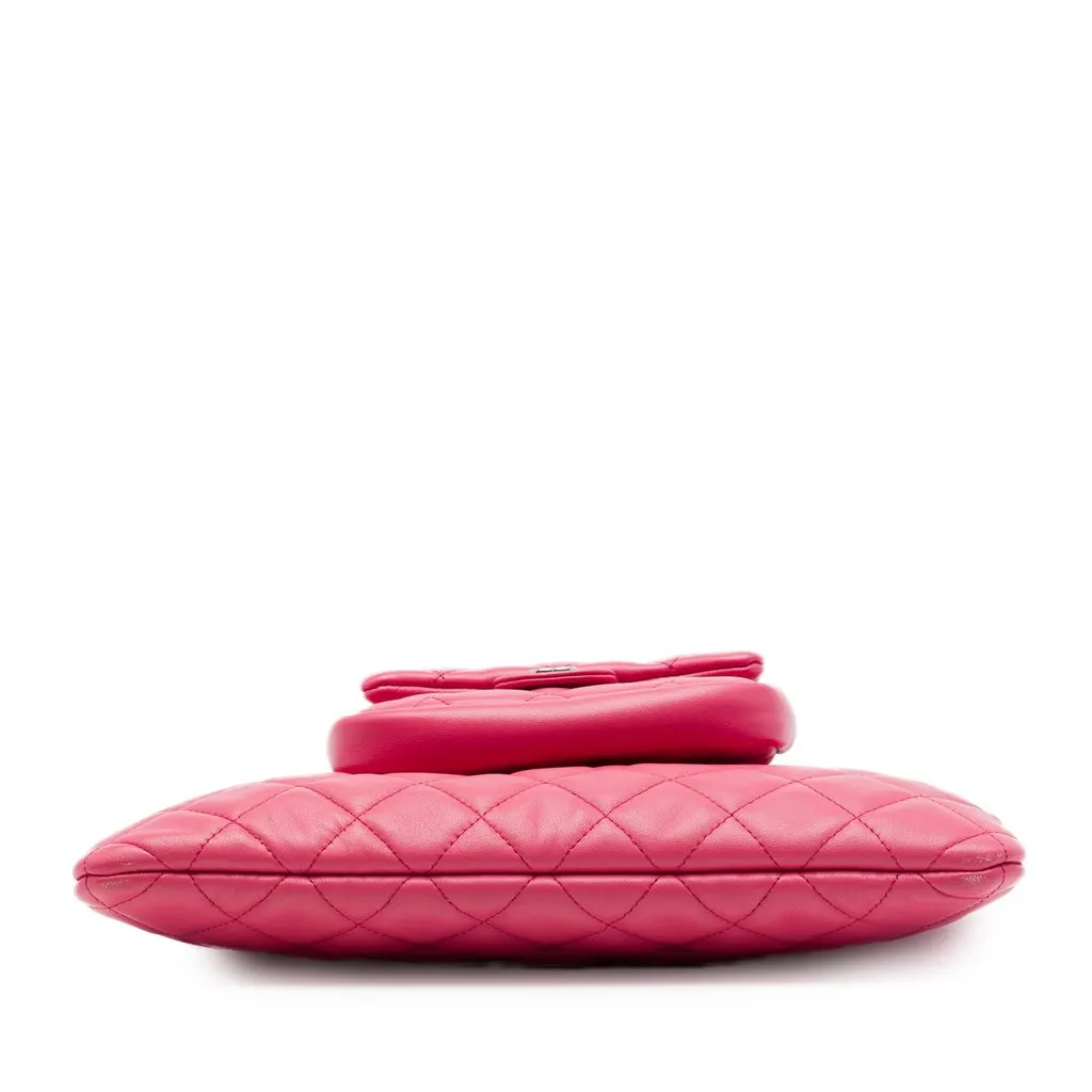 Chanel CC Quilted Lambskin Pouch with Mini Flap Purse Pink Leather Very good - Inside View