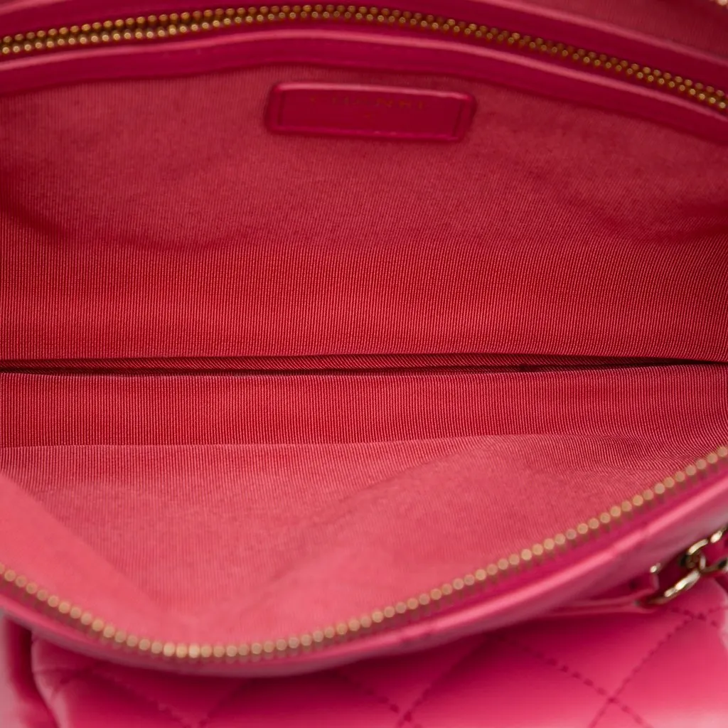 Chanel CC Quilted Lambskin Pouch with Mini Flap Purse Pink Leather Very good - Model View