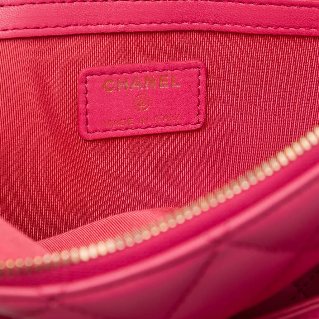 Chanel CC Quilted Lambskin Pouch with Mini Flap Purse Pink Leather Very good - Box View