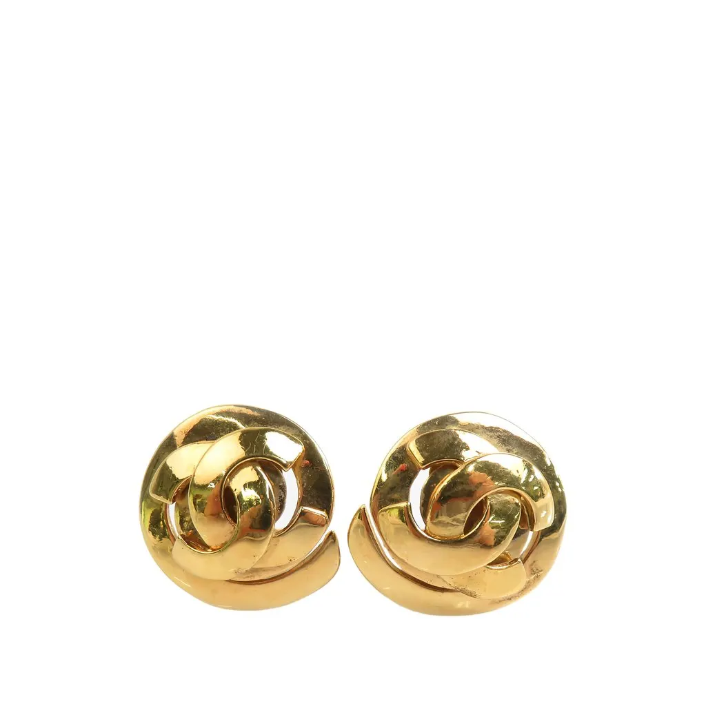 Chanel CC Gold Plated Swirl Clip on Earrings