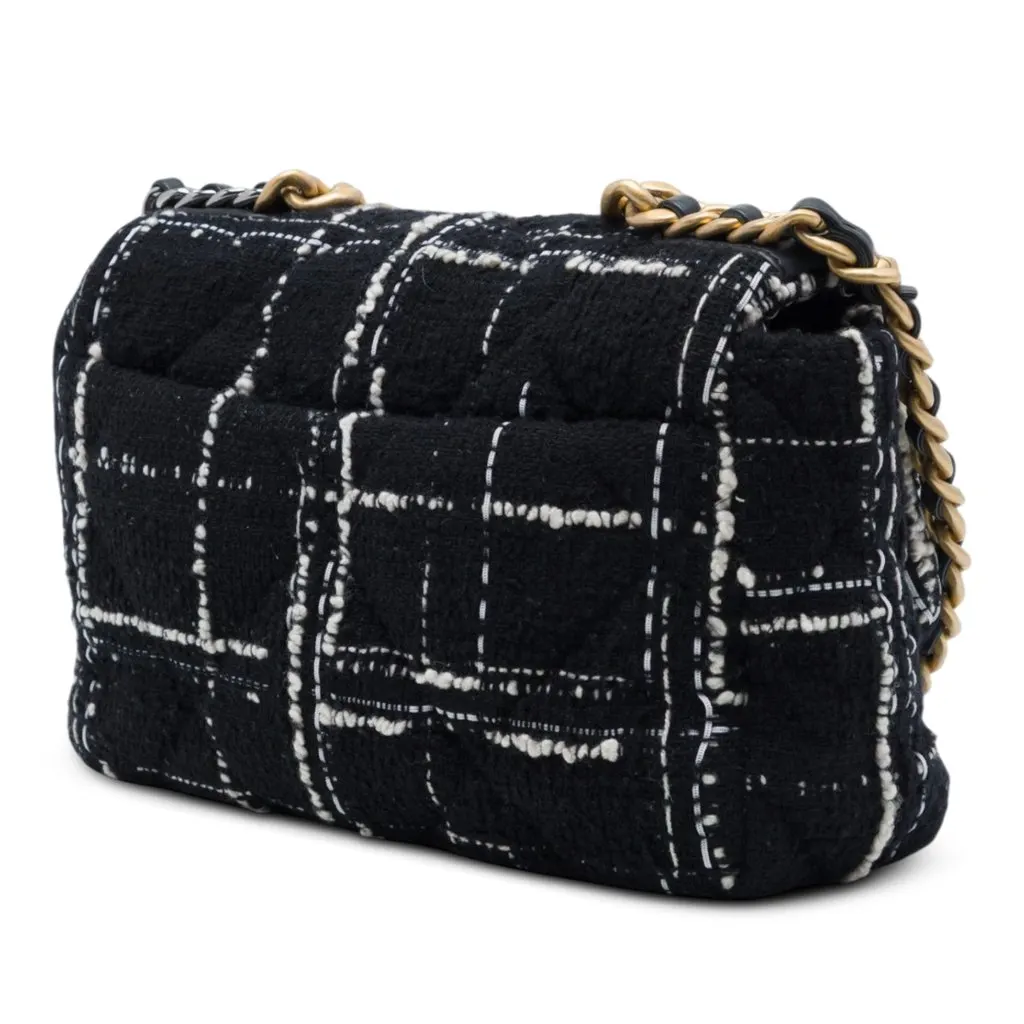 Chanel Medium Tweed 19 Flap Black Tweed Good - Back View