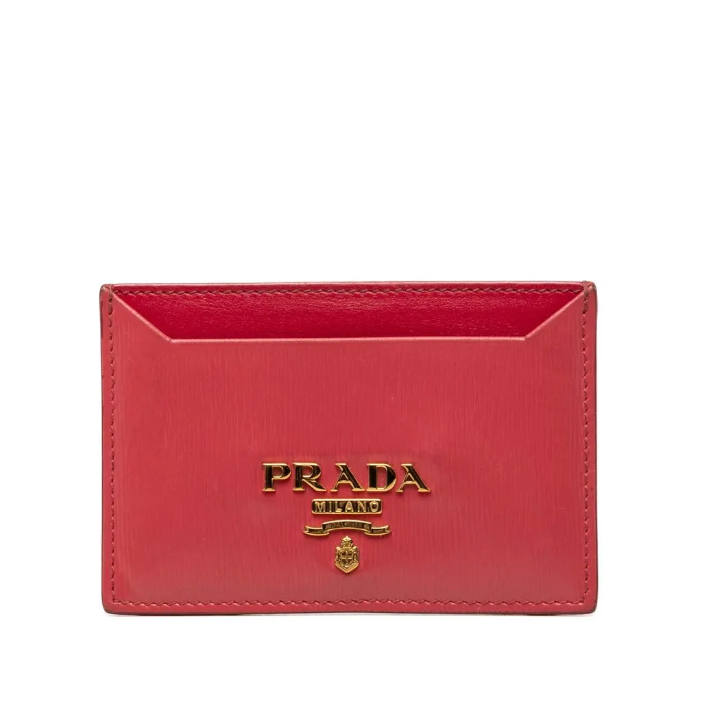 Prada Vitello Move Card Holder Pink Leather Very good - Front View