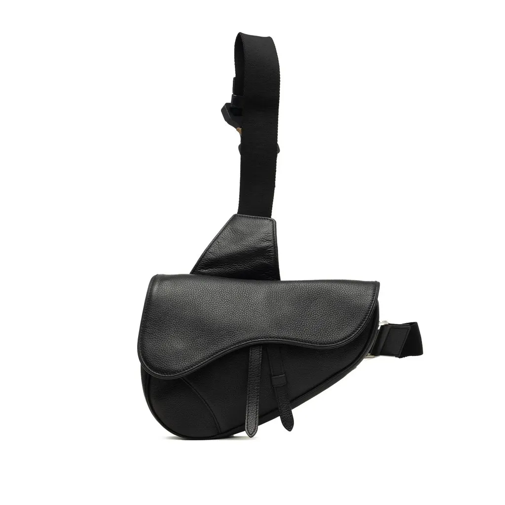 Dior Grained Calfskin Saddle Bag Black Leather Very good - Front View