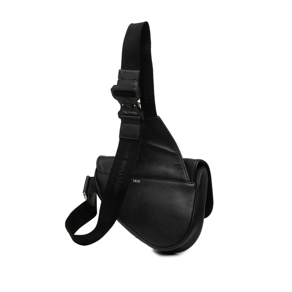 Dior Grained Calfskin Saddle Bag Black Leather Very good - Back View