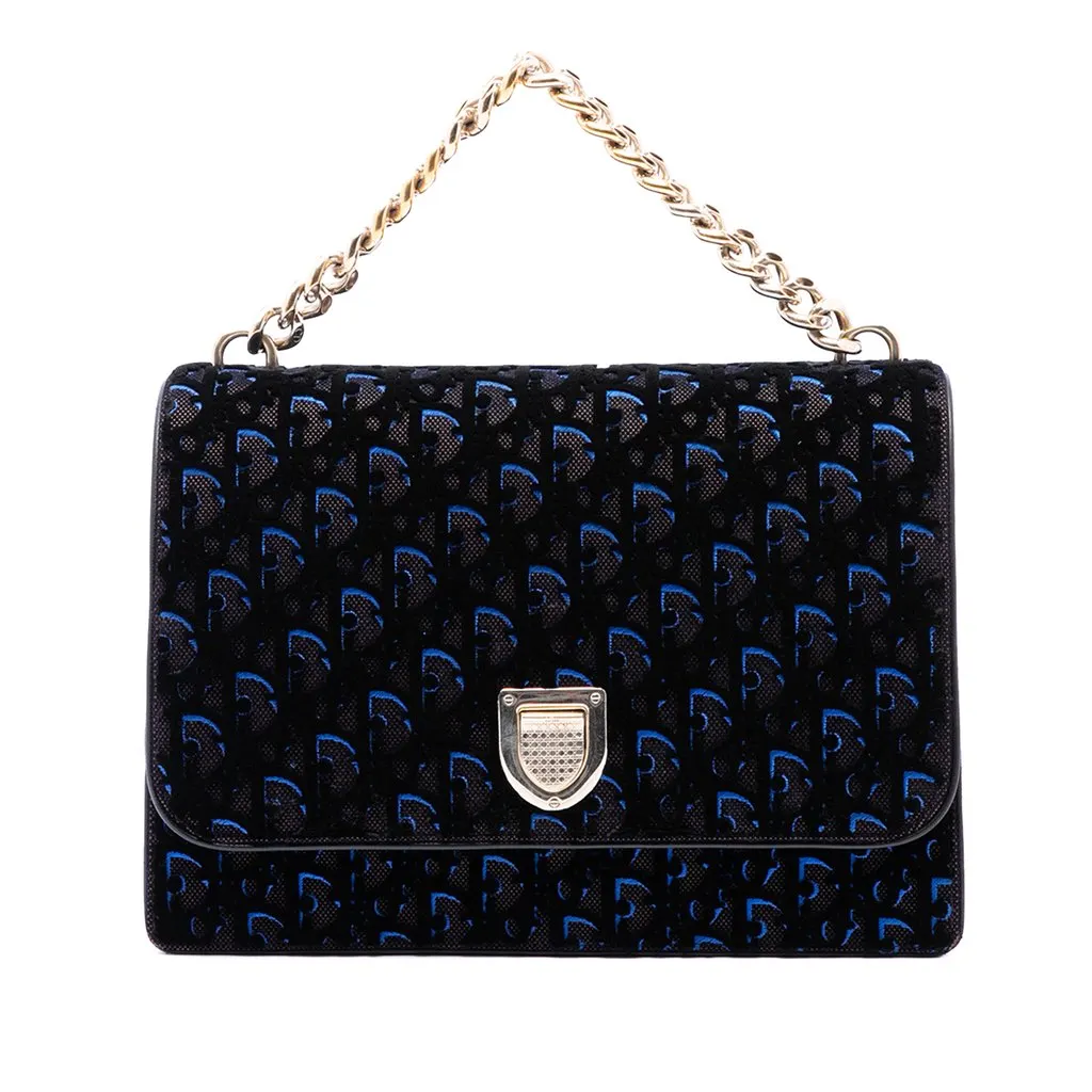 Dior Large Oblique Canvas and Velvet Diorama Flap Blue Very good - Front View