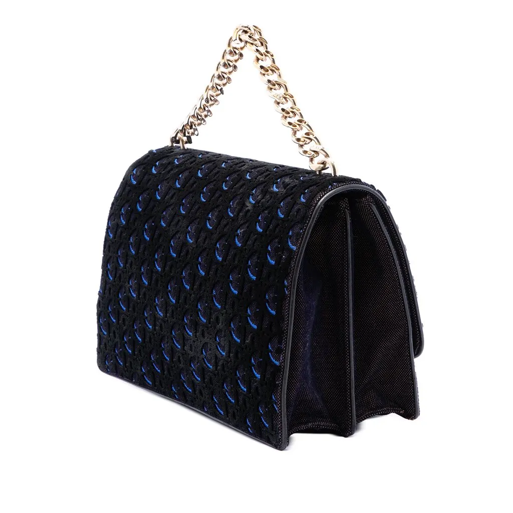 Dior Large Oblique Canvas and Velvet Diorama Flap Blue Very good - Back View