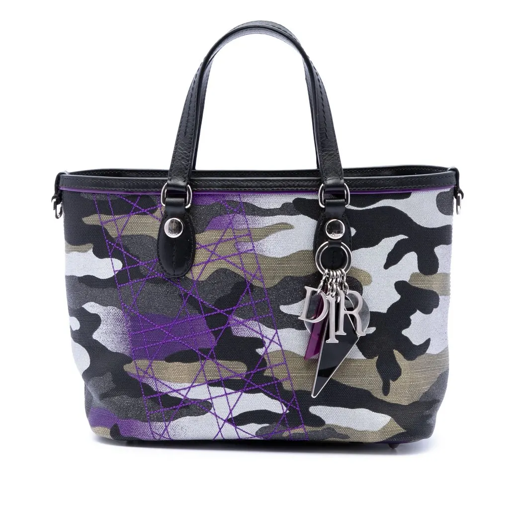 Dior Anselm Reyle Mini Canvas Camouflage Shopping Tote Purple Very good - Front View