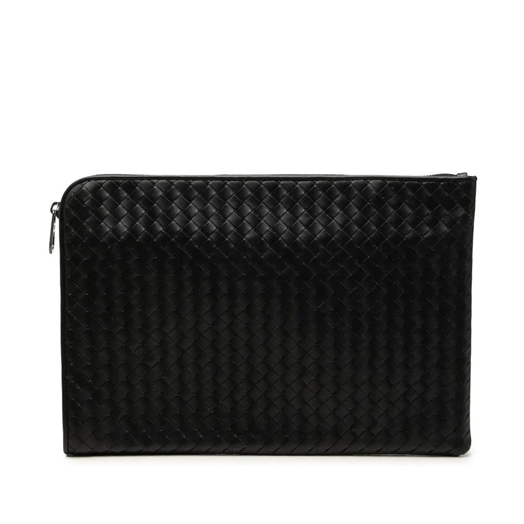 Bottega Veneta Medium Nappa Intrecciato Document Case Black Leather Very good - Front View